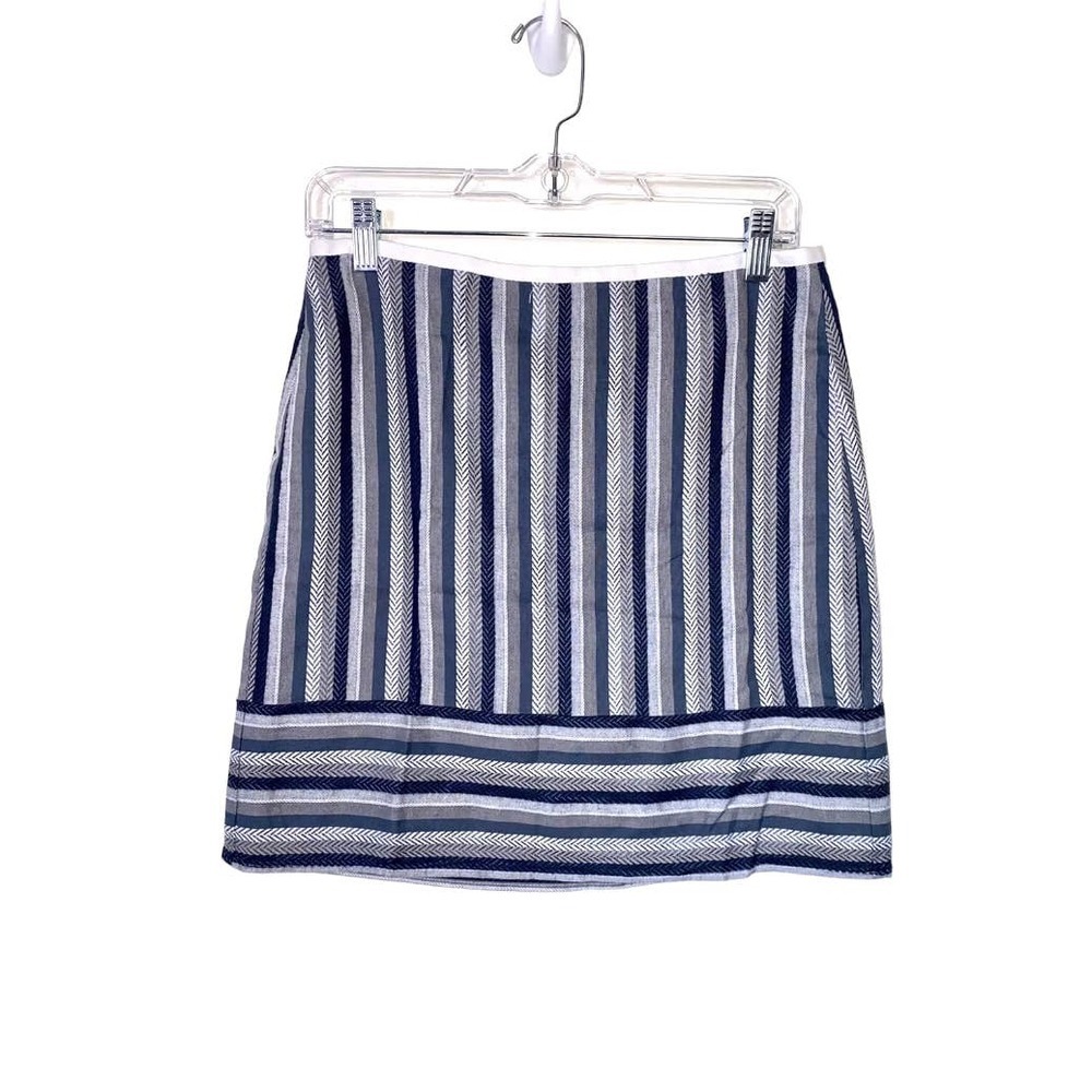Ann Taylor Loft Skirt Women Size 4 Blue Stripe Skirt White Trim *